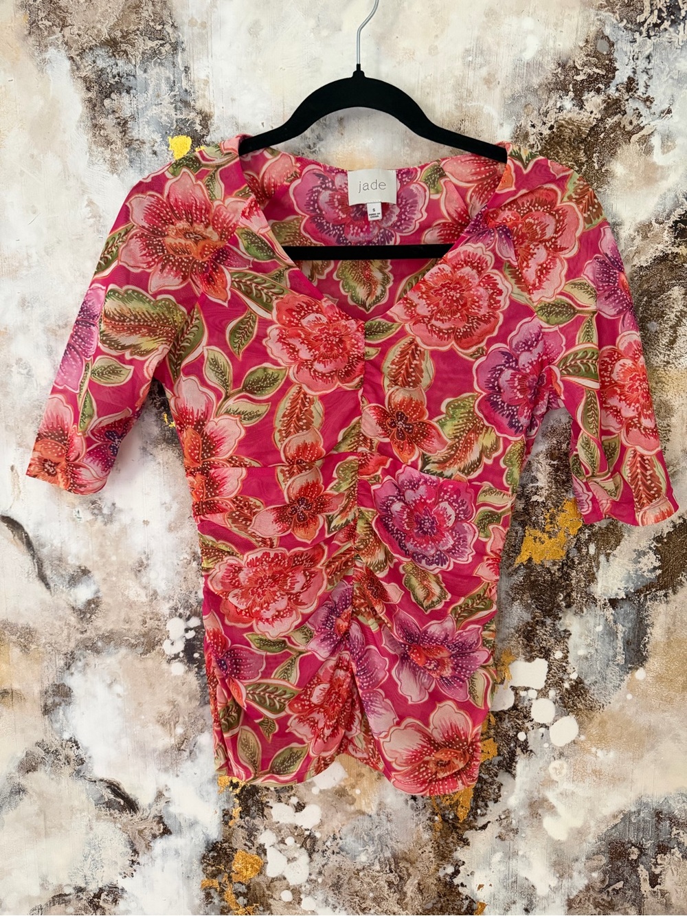 Johnny Was Jade Rushed Bright Floral Blouse Size S